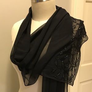 Beaded Black Sheer Scarf Shawl